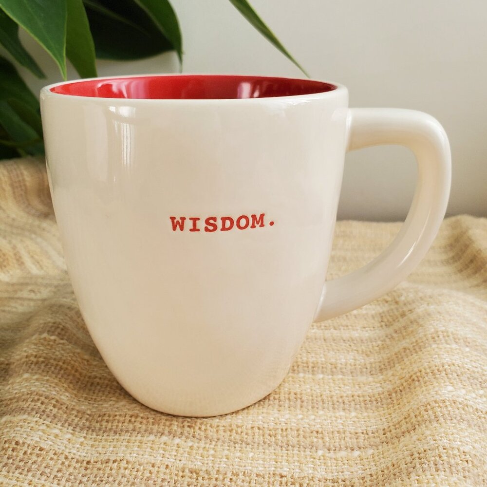 Rae Dunn Artisan Collection Wisdom White Red Coffee Cup Mug